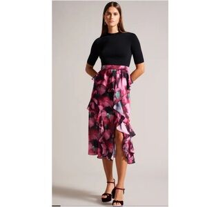 NWT TED BAKER DARCIIA  FITTED KNITTED  RUFFLE SKIRT DRESS S US 4 OR TED SZ 1